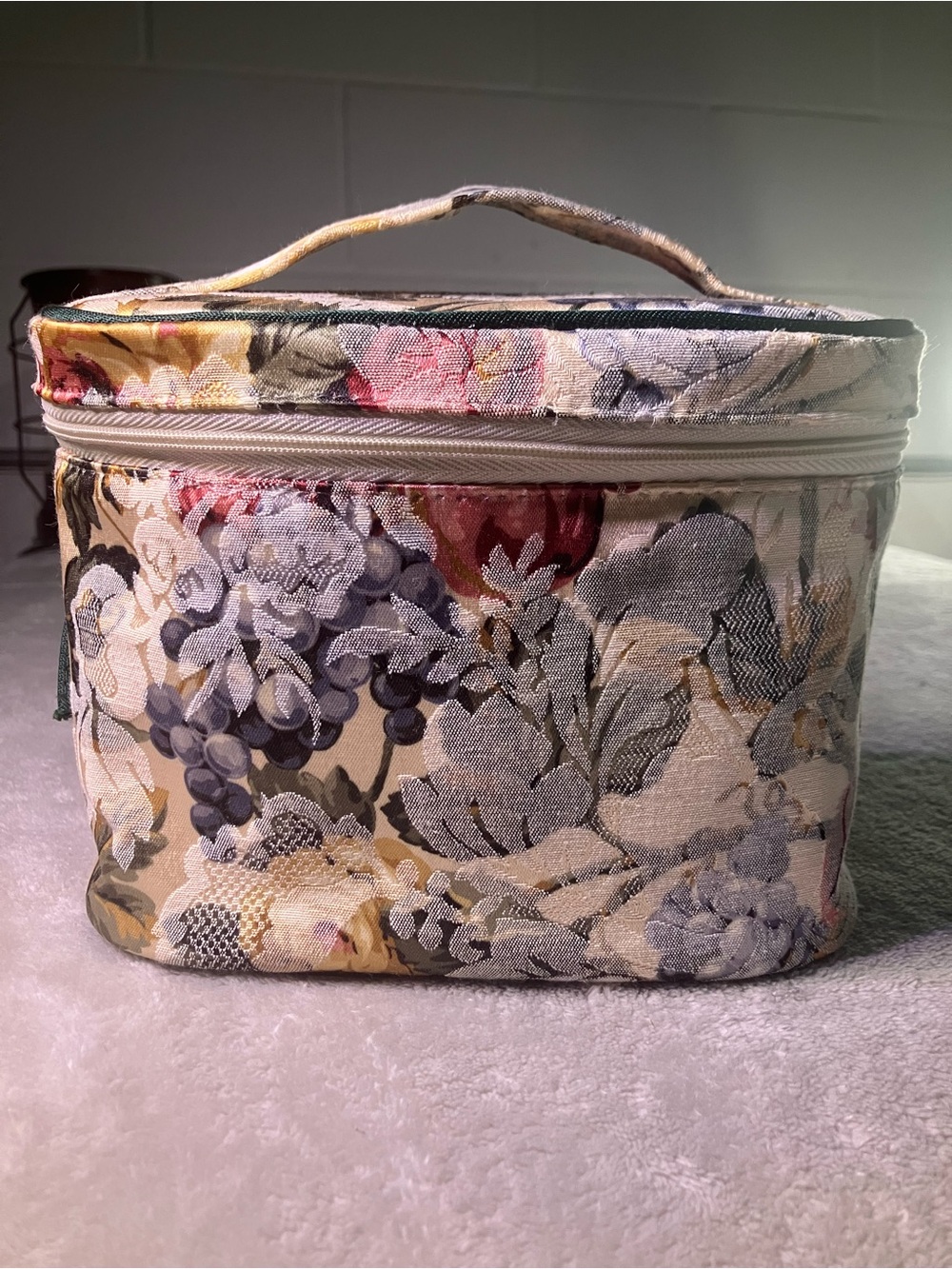 Floral Jacquard Vanity Case in Cream and Blue